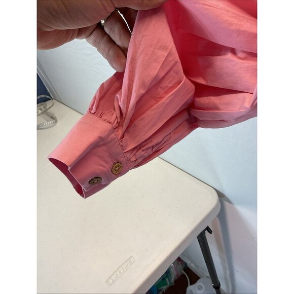 NEW Free People Button Down Lantern Sleeve Poplin Shirt Pink Oversized size‎ L - Picture 3 of 14